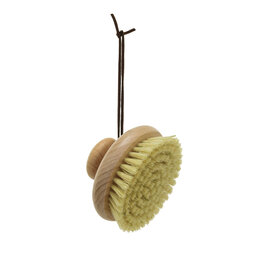 Beech Wood Body Brush w/ Round Handle & Leather Tie