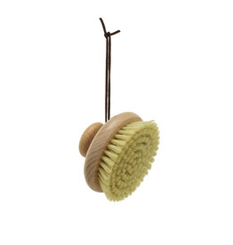 Beech Wood Body Brush w/ Round Handle & Leather Tie