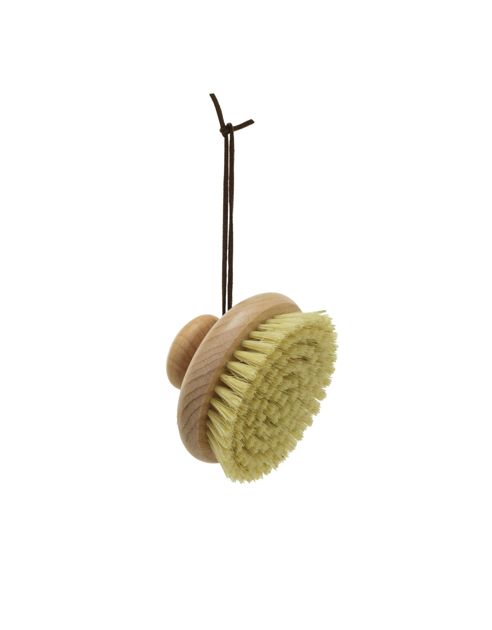 Beech Wood Body Brush w/ Round Handle & Leather Tie
