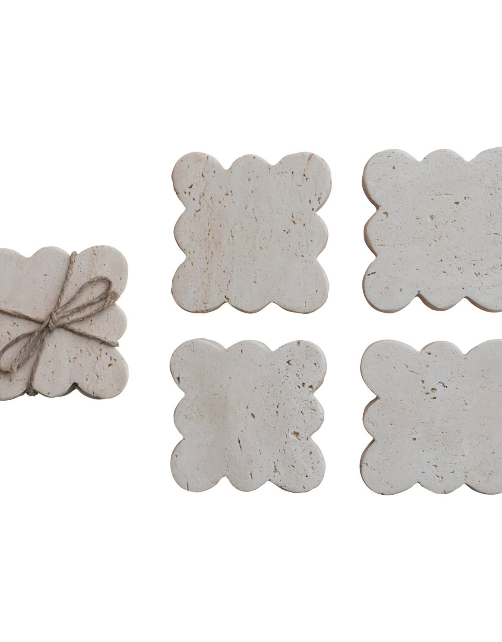 Travertine Coasters w/ Scalloped Edge, Set of 4