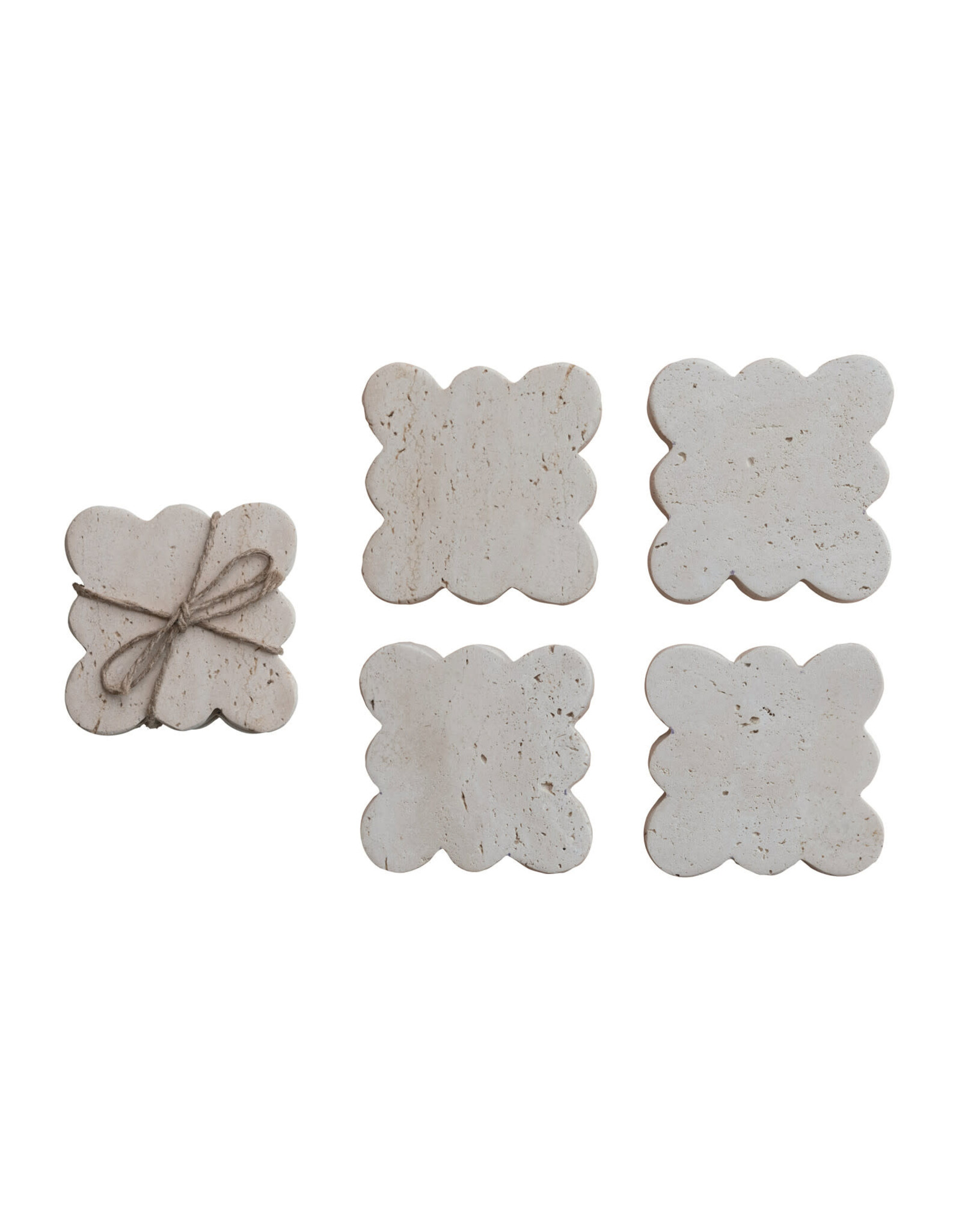 Travertine Coasters w/ Scalloped Edge, Set of 4