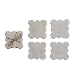 Travertine Coasters w/ Scalloped Edge, Set of 4