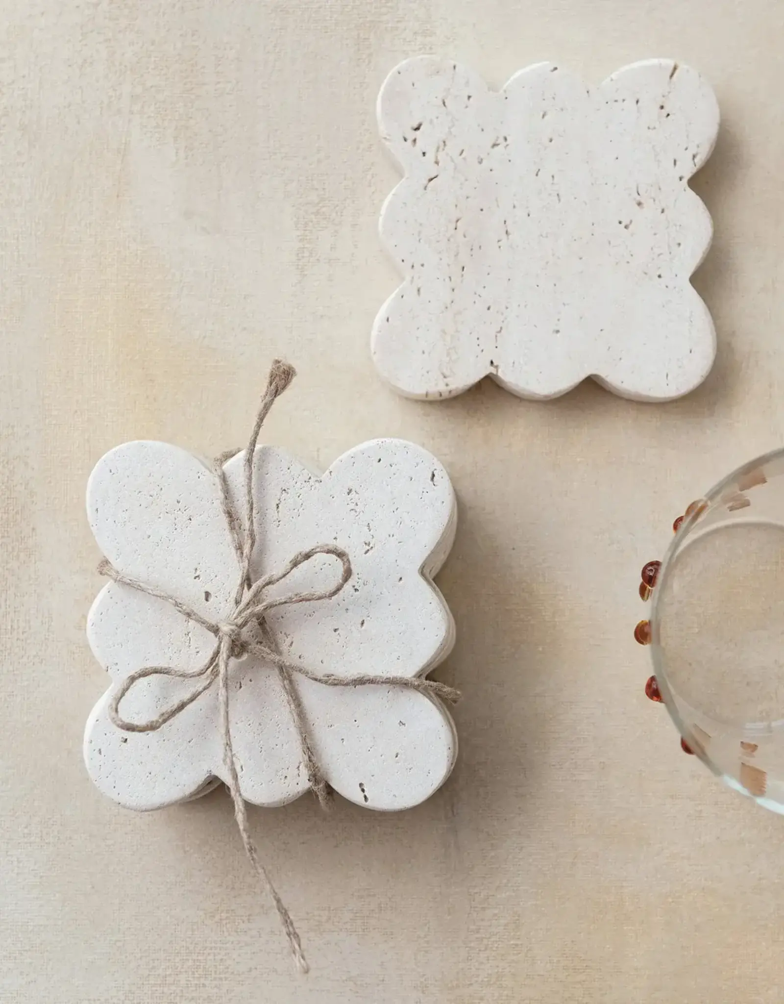 Travertine Coasters w/ Scalloped Edge, Set of 4