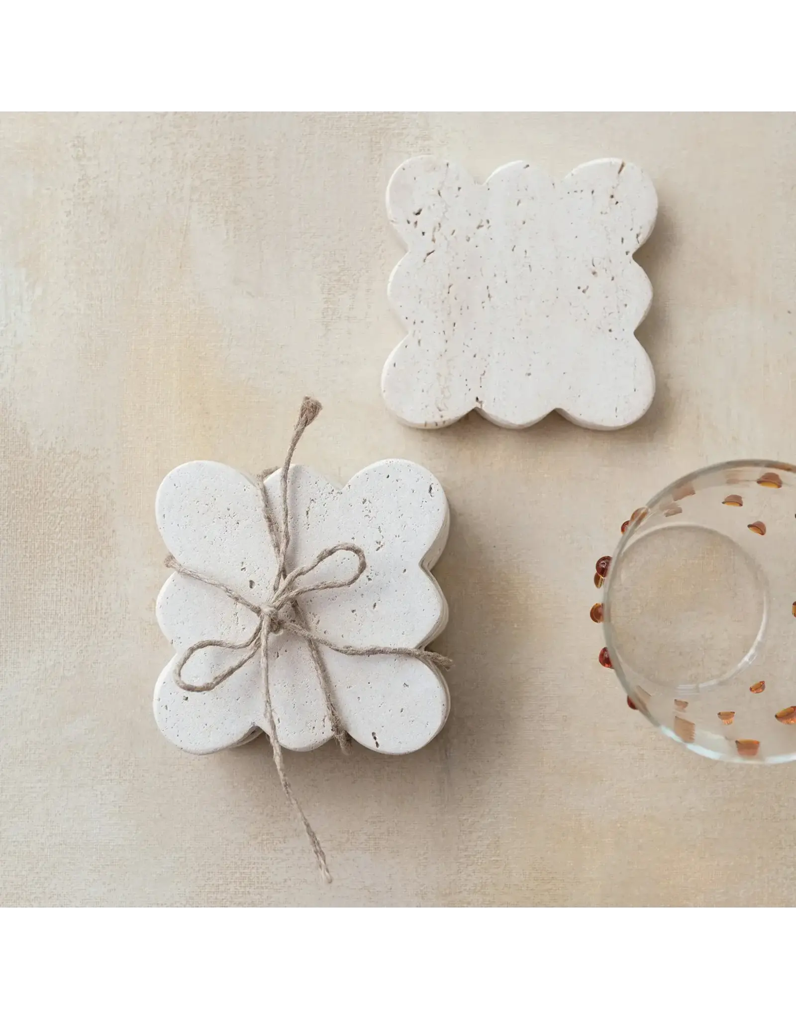 Travertine Coasters w/ Scalloped Edge, Set of 4