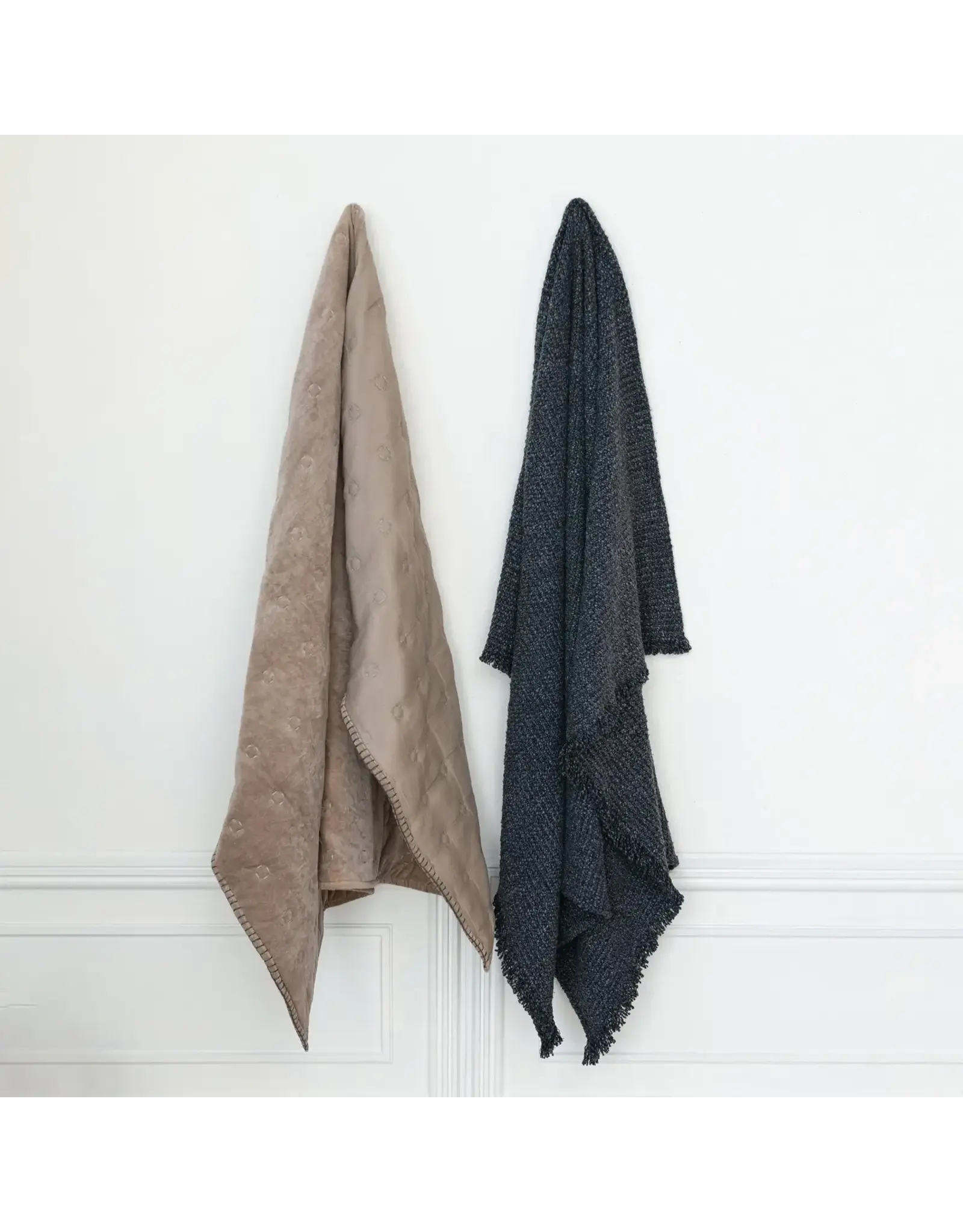 Stonewashed Cotton Blend Bouclé Throw w/ Fringe, Charcoal - 60x50