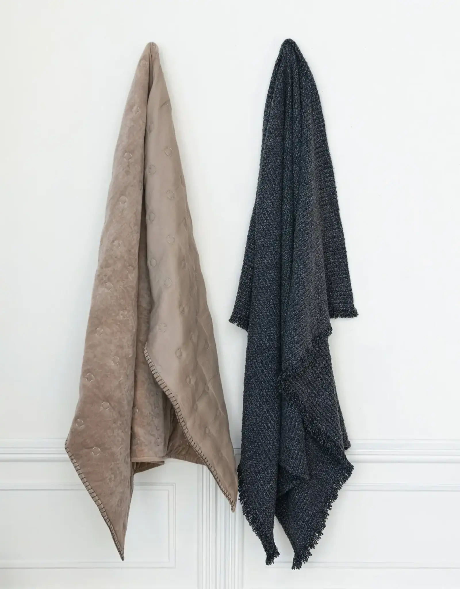 Stonewashed Cotton Blend Bouclé Throw w/ Fringe, Charcoal - 60x50