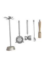 Stainless Steel & Mango Wood Bar Tools with 13"H Stand, Set of 5