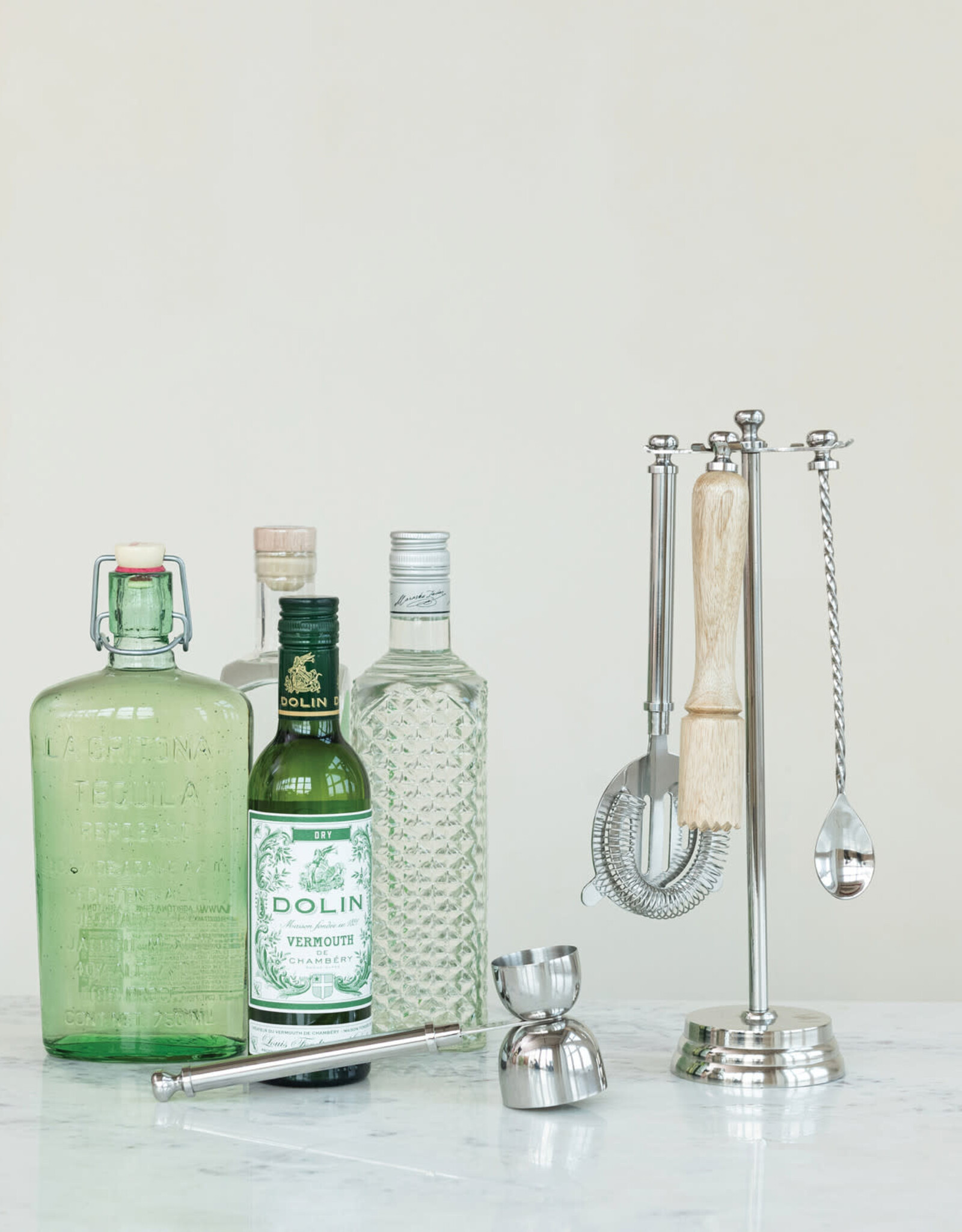 Stainless Steel & Mango Wood Bar Tools with 13"H Stand, Set of 5