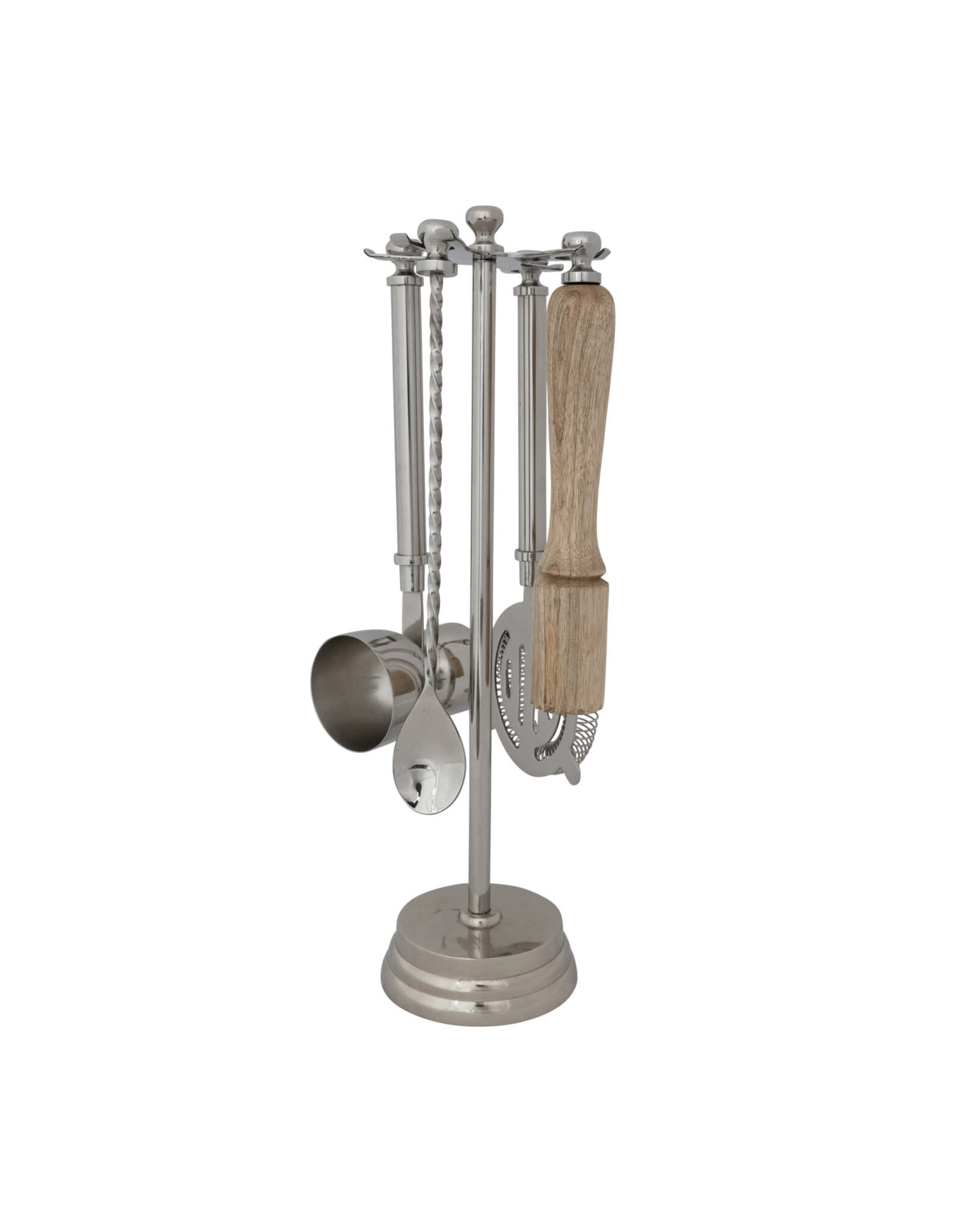 Stainless Steel & Mango Wood Bar Tools with 13"H Stand, Set of 5