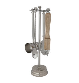 Stainless Steel & Mango Wood Bar Tools with 13"H Stand, Set of 5