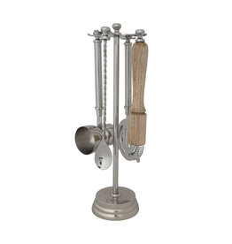 Stainless Steel & Mango Wood Bar Tools with 13"H Stand, Set of 5