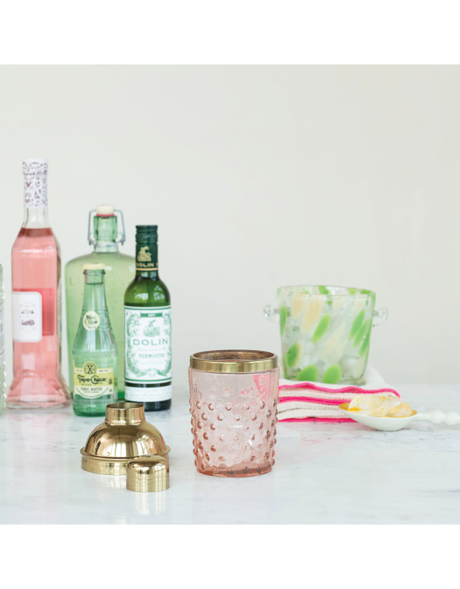 14 oz. Stainless Steel & Hand-Blown Glass Hobnail Cocktail Shaker