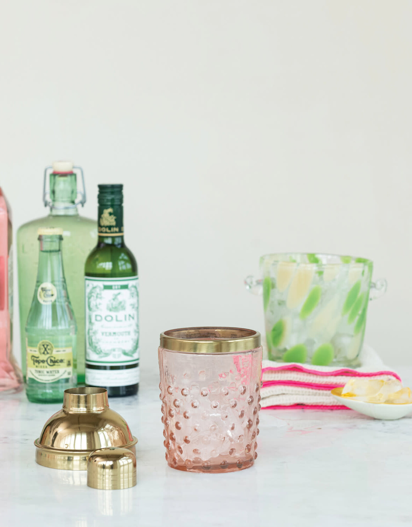 14 oz. Stainless Steel & Hand-Blown Glass Hobnail Cocktail Shaker