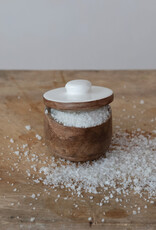 Mango Wood Pinch Pot w/ Enameled Lid, Natural & White