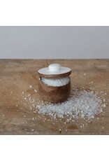 Mango Wood Pinch Pot w/ Enameled Lid, Natural & White