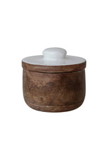 Mango Wood Pinch Pot w/ Enameled Lid, Natural & White