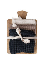 Waffle Weave Dish Cloths w/ Cheese/Serving Board, Set of 4 Tied