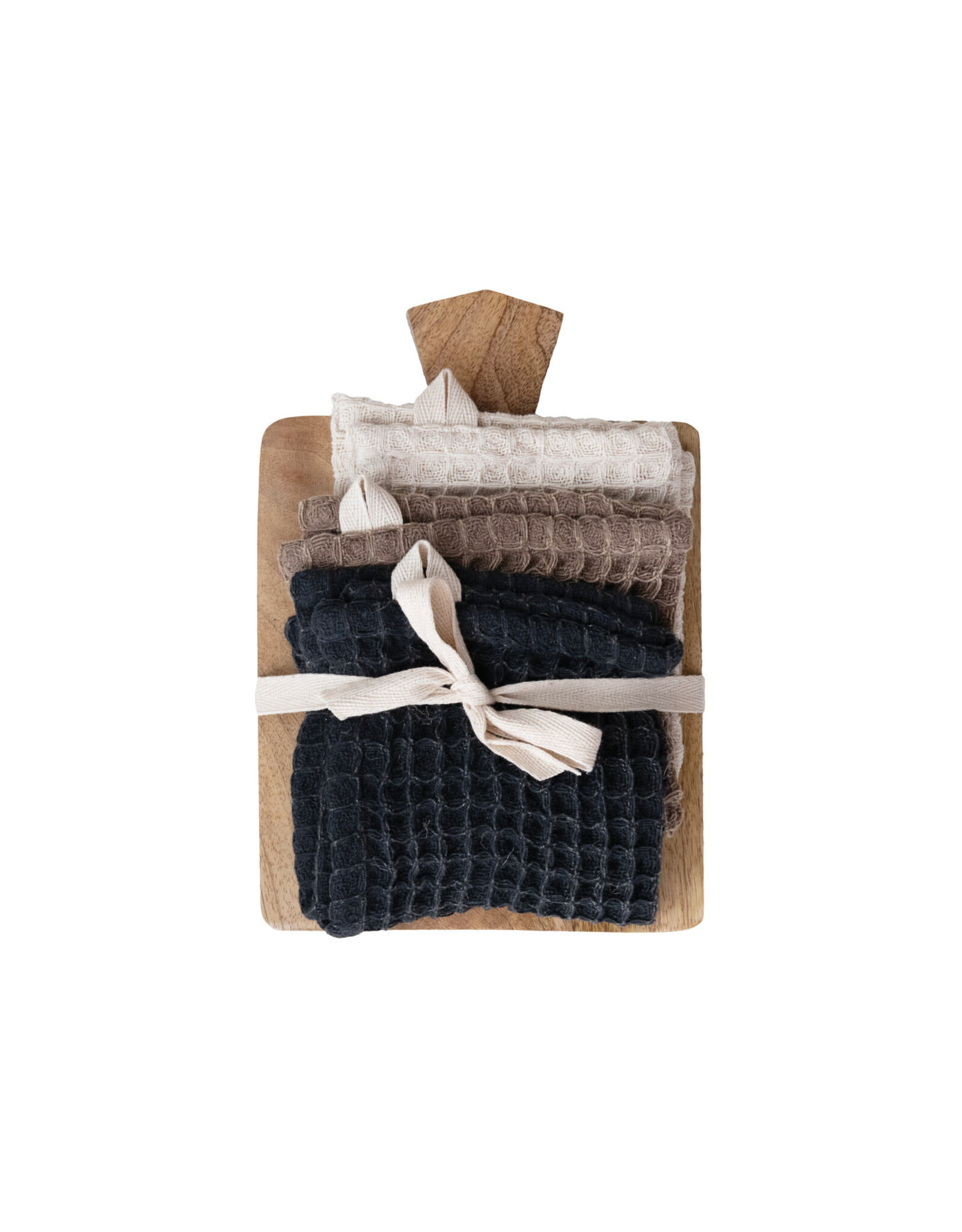 Waffle Weave Dish Cloths w/ Cheese/Serving Board, Set of 4 Tied