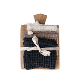 Waffle Weave Dish Cloths w/ Cheese/Serving Board, Set of 4 Tied