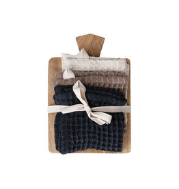 Waffle Weave Dish Cloths w/ Cheese/Serving Board, Set of 4 Tied