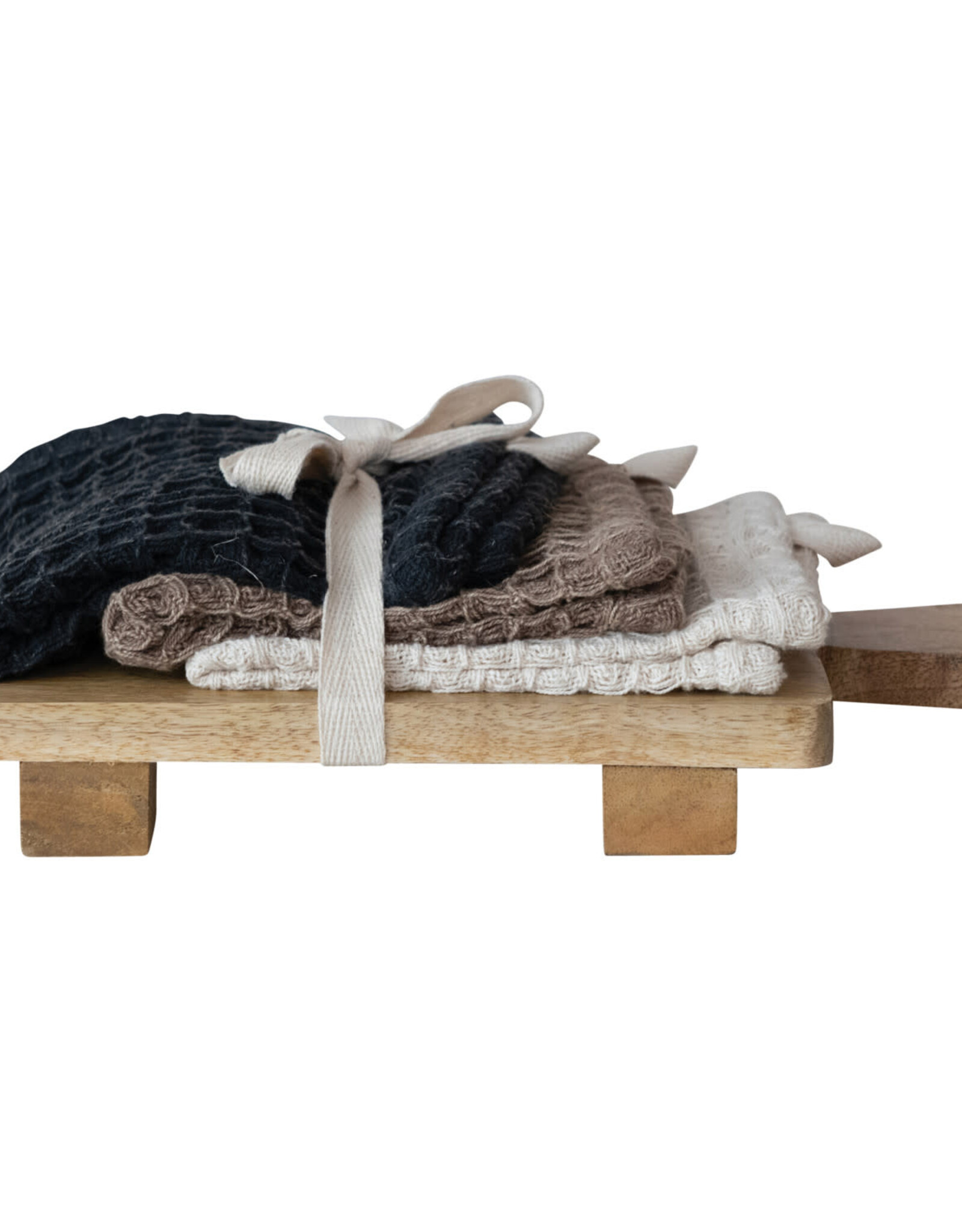 Waffle Weave Dish Cloths w/ Cheese/Serving Board, Set of 4 Tied