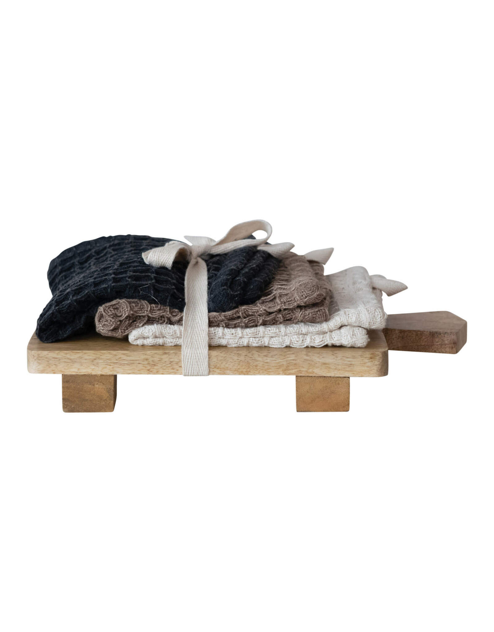 Waffle Weave Dish Cloths w/ Cheese/Serving Board, Set of 4 Tied
