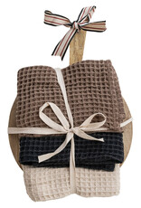 Waffle Weave Tea Towels w/ Mango Wood Cheese/Serving Board