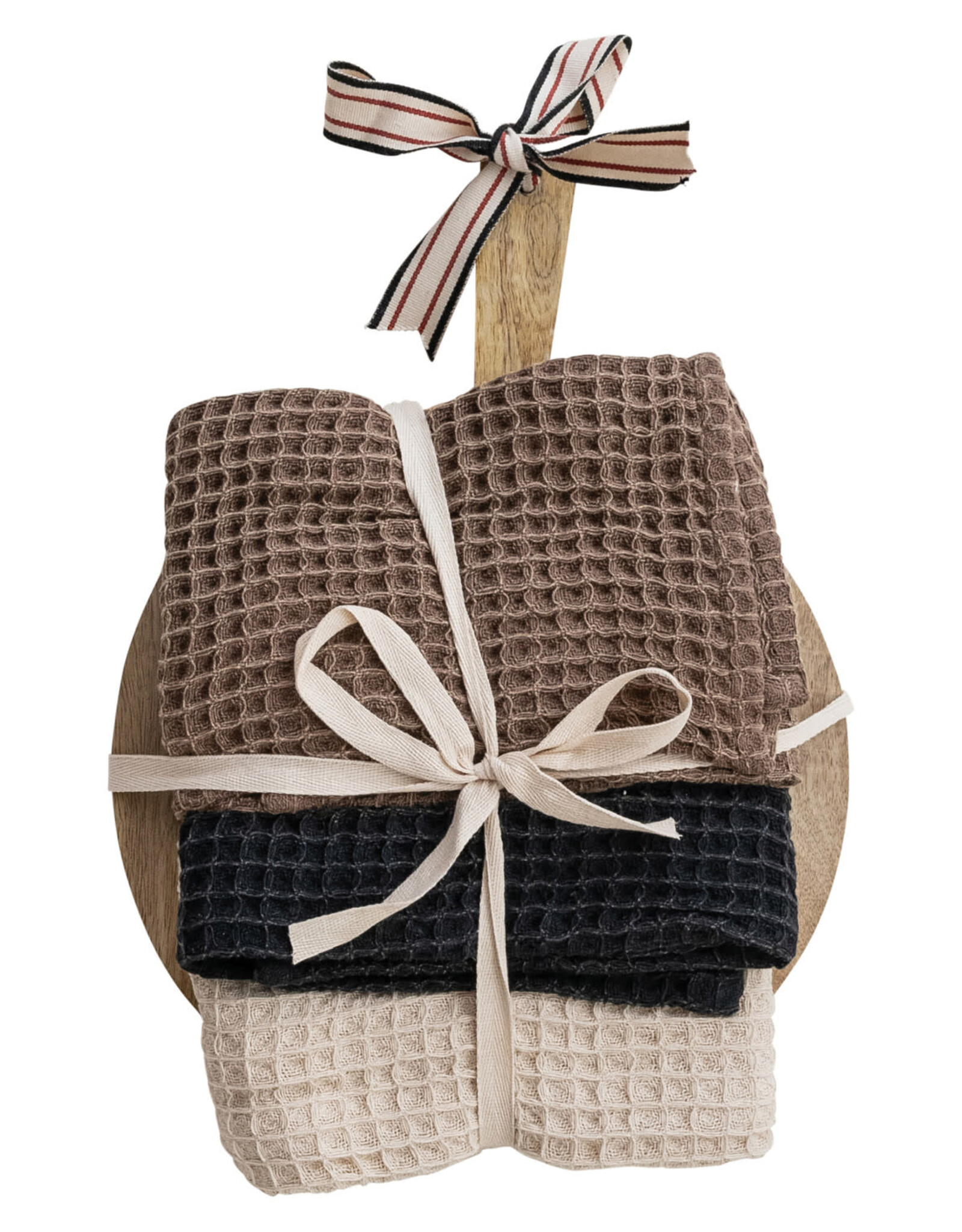Waffle Weave Tea Towels w/ Mango Wood Cheese/Serving Board