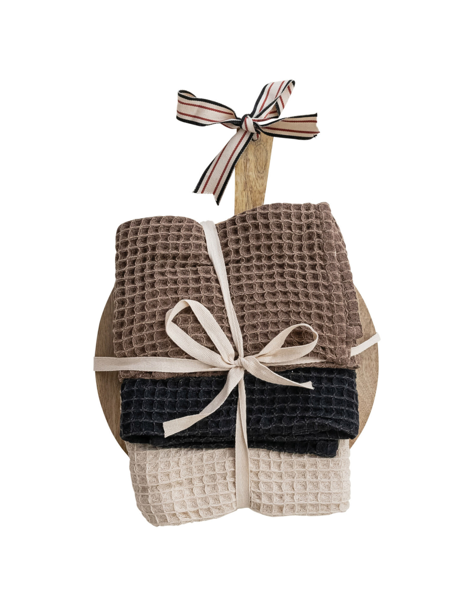 Waffle Weave Tea Towels w/ Mango Wood Cheese/Serving Board