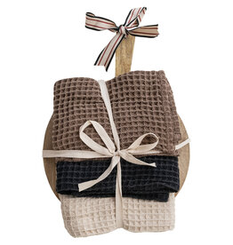 Waffle Weave Tea Towels w/ Mango Wood Cheese/Serving Board