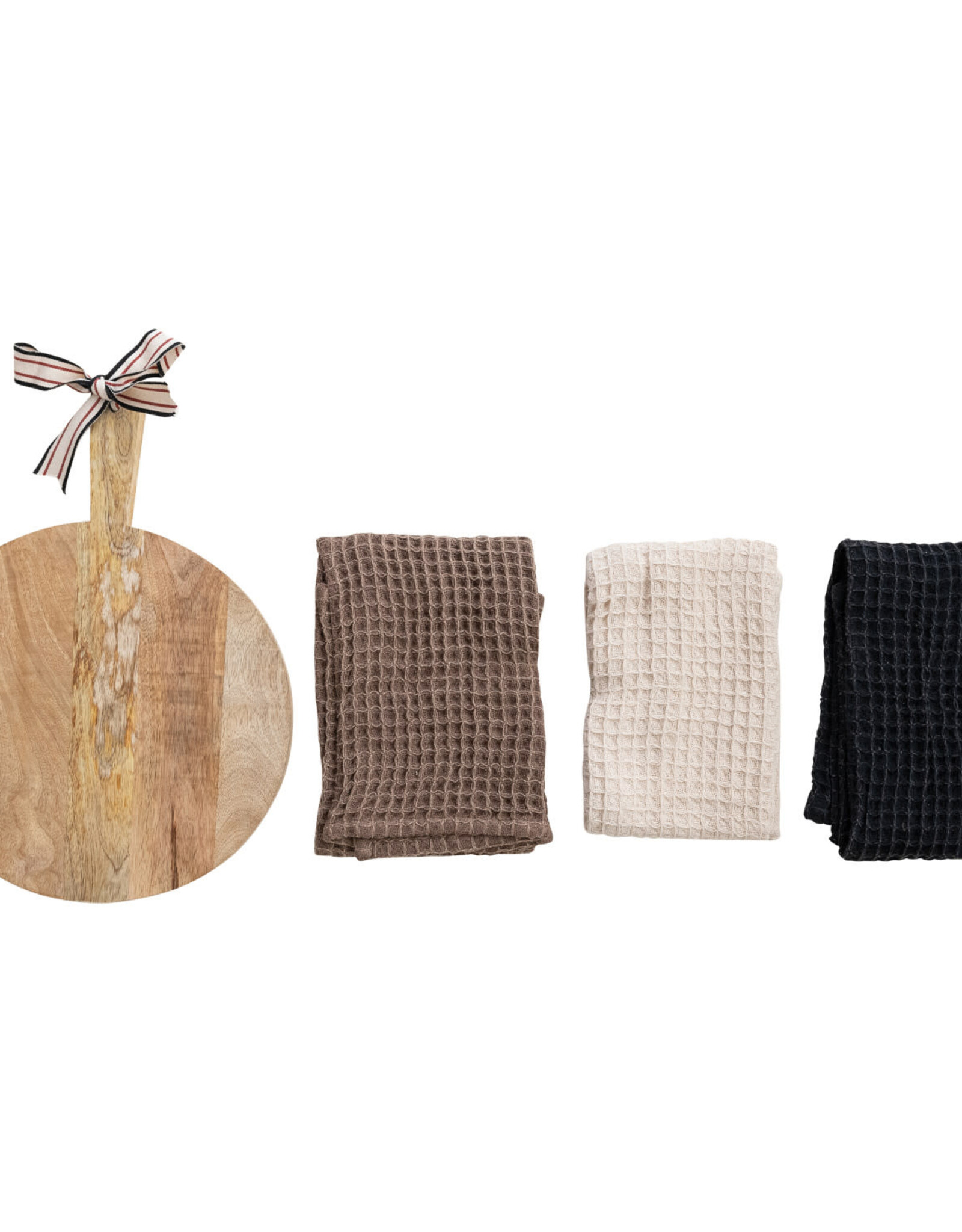 Waffle Weave Tea Towels w/ Mango Wood Cheese/Serving Board
