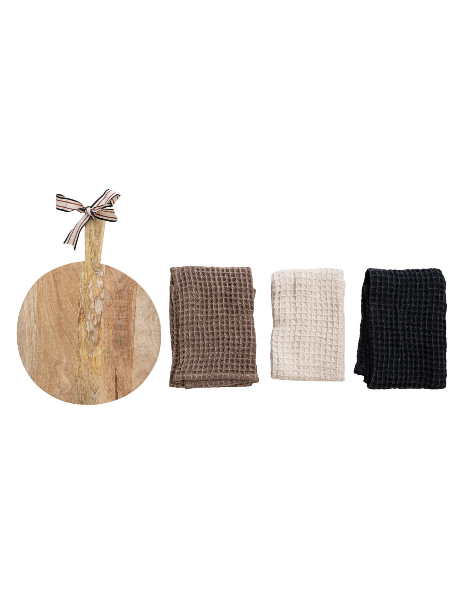 Waffle Weave Tea Towels w/ Mango Wood Cheese/Serving Board