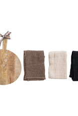 Waffle Weave Tea Towels w/ Mango Wood Cheese/Serving Board