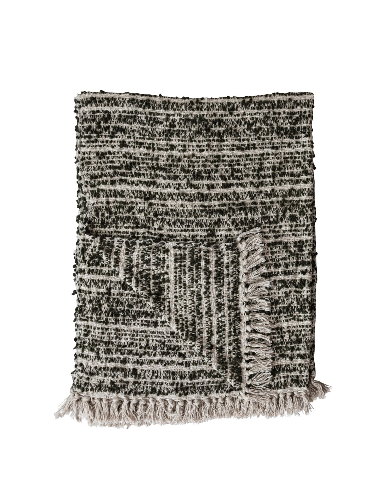 Woven Cotton & Acrylic Blend Throw with Fringe