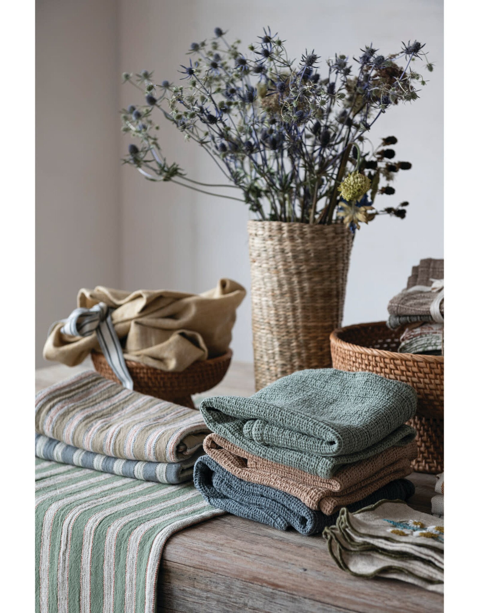 Woven Cotton Waffle Weave Tea Towel, 3 Colors