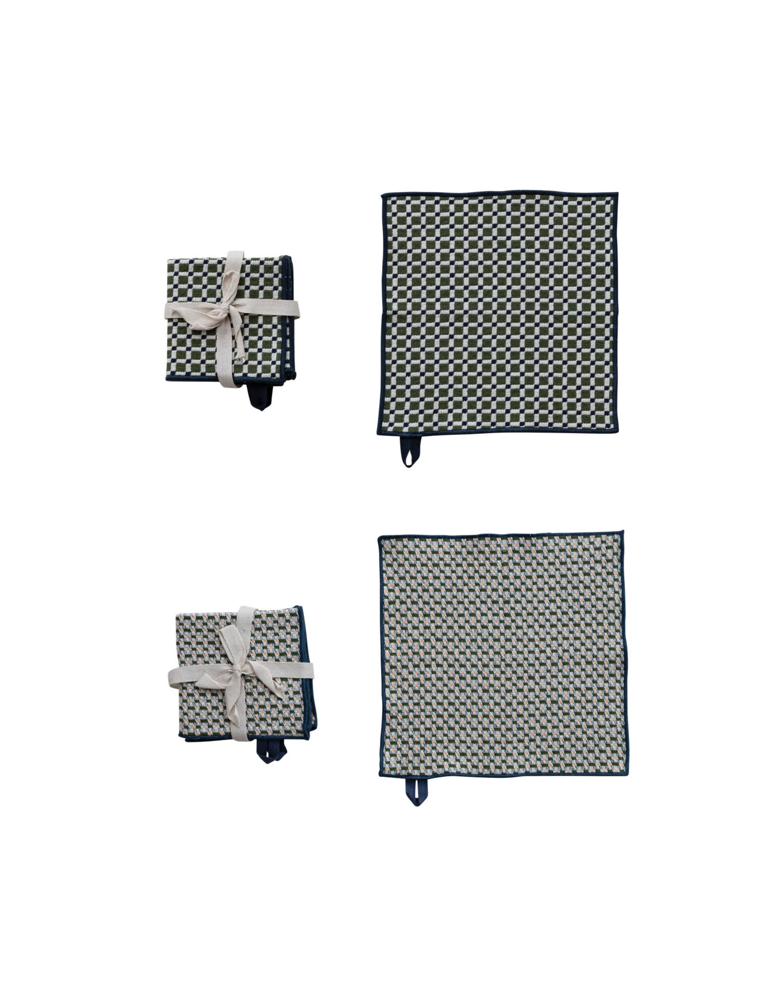 Woven Cotton Dish Cloths with Stitched Edge, S/3 - 2 Styles