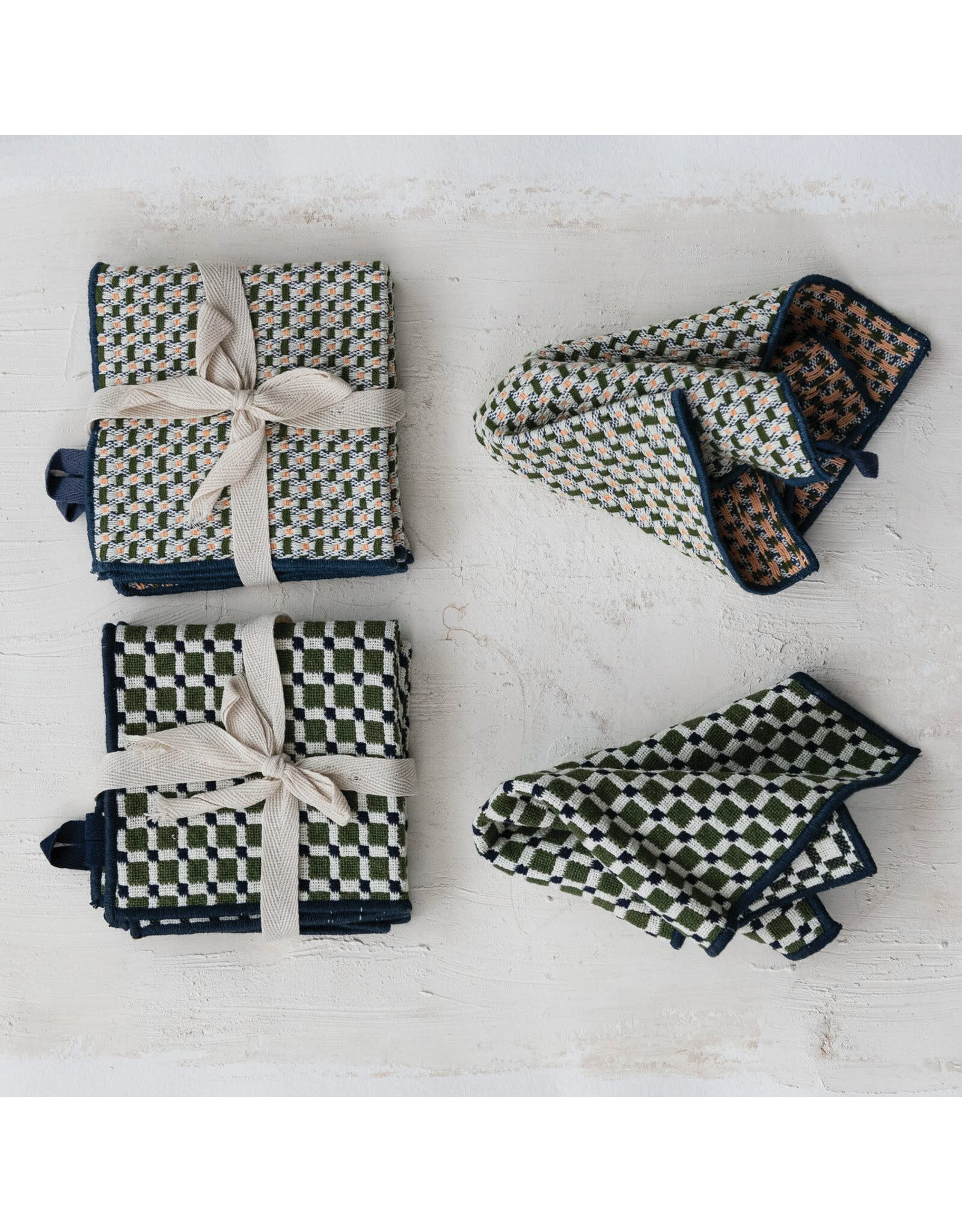 Woven Cotton Dish Cloths with Stitched Edge, S/3 - 2 Styles