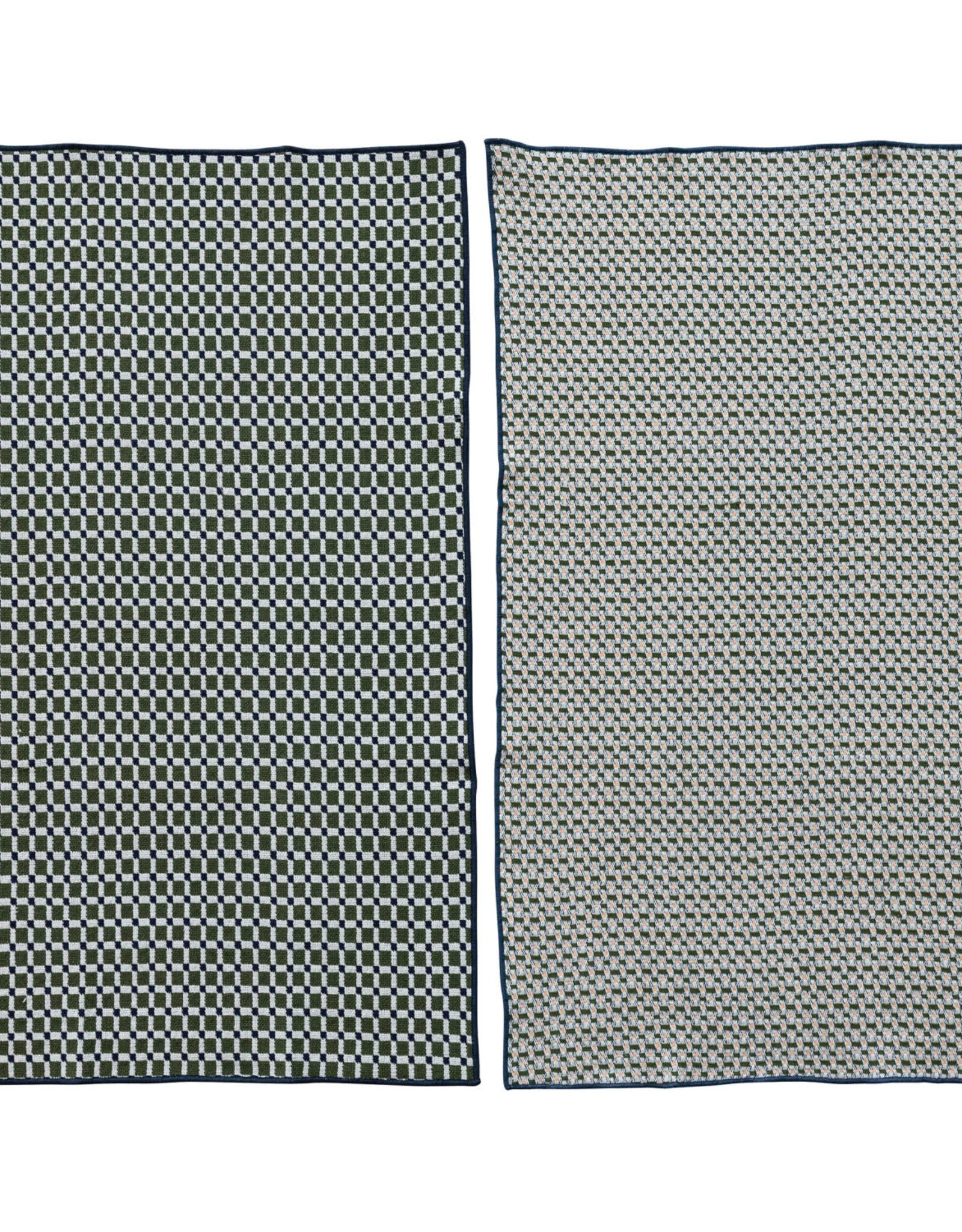 Woven Cotton Tea Towel with Pattern & Stitched Edge