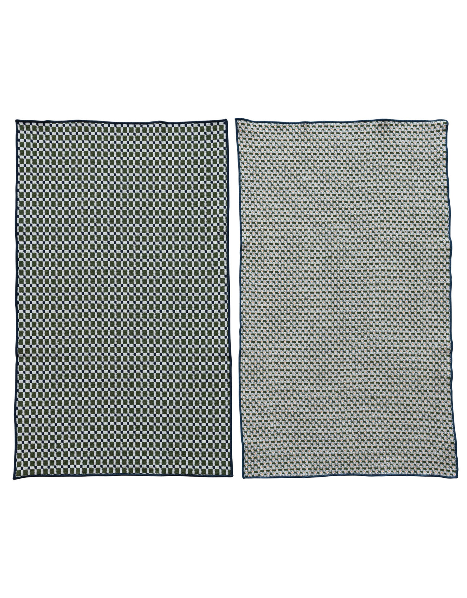 Woven Cotton Tea Towel with Pattern & Stitched Edge