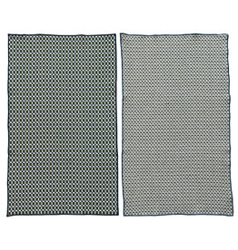 Woven Cotton Tea Towel with Pattern & Stitched Edge