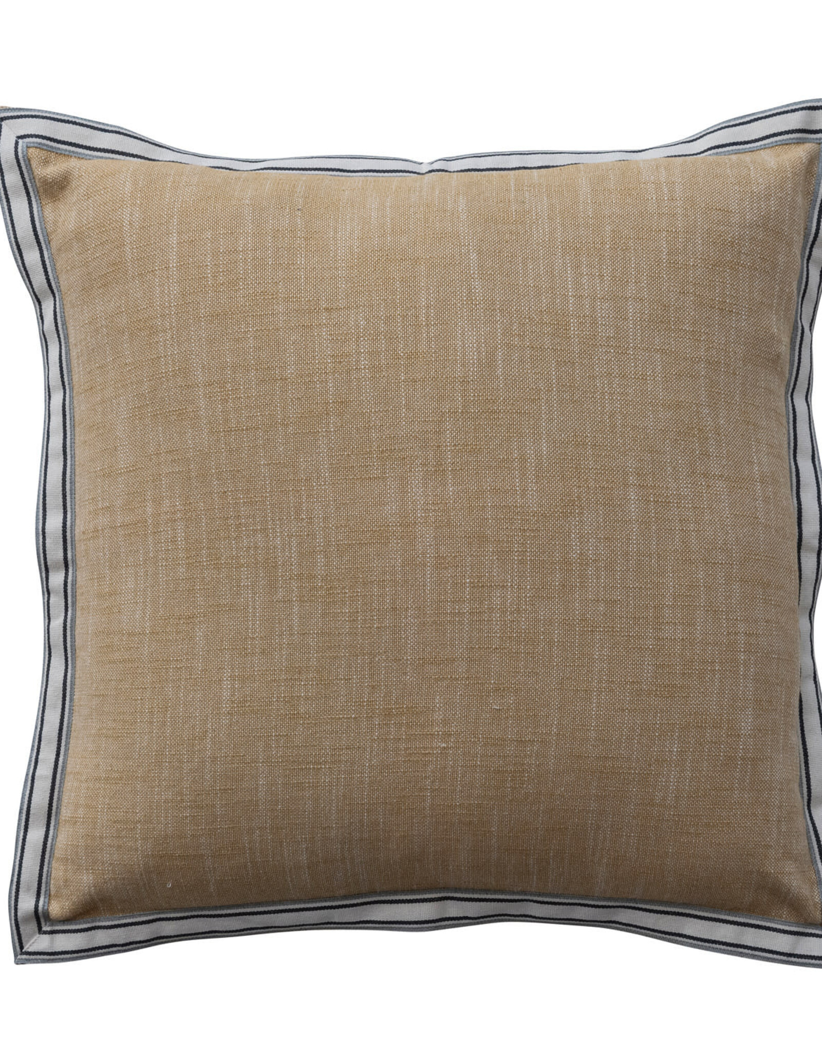 18" Square Woven Cotton Pillow with Striped Flange Edge