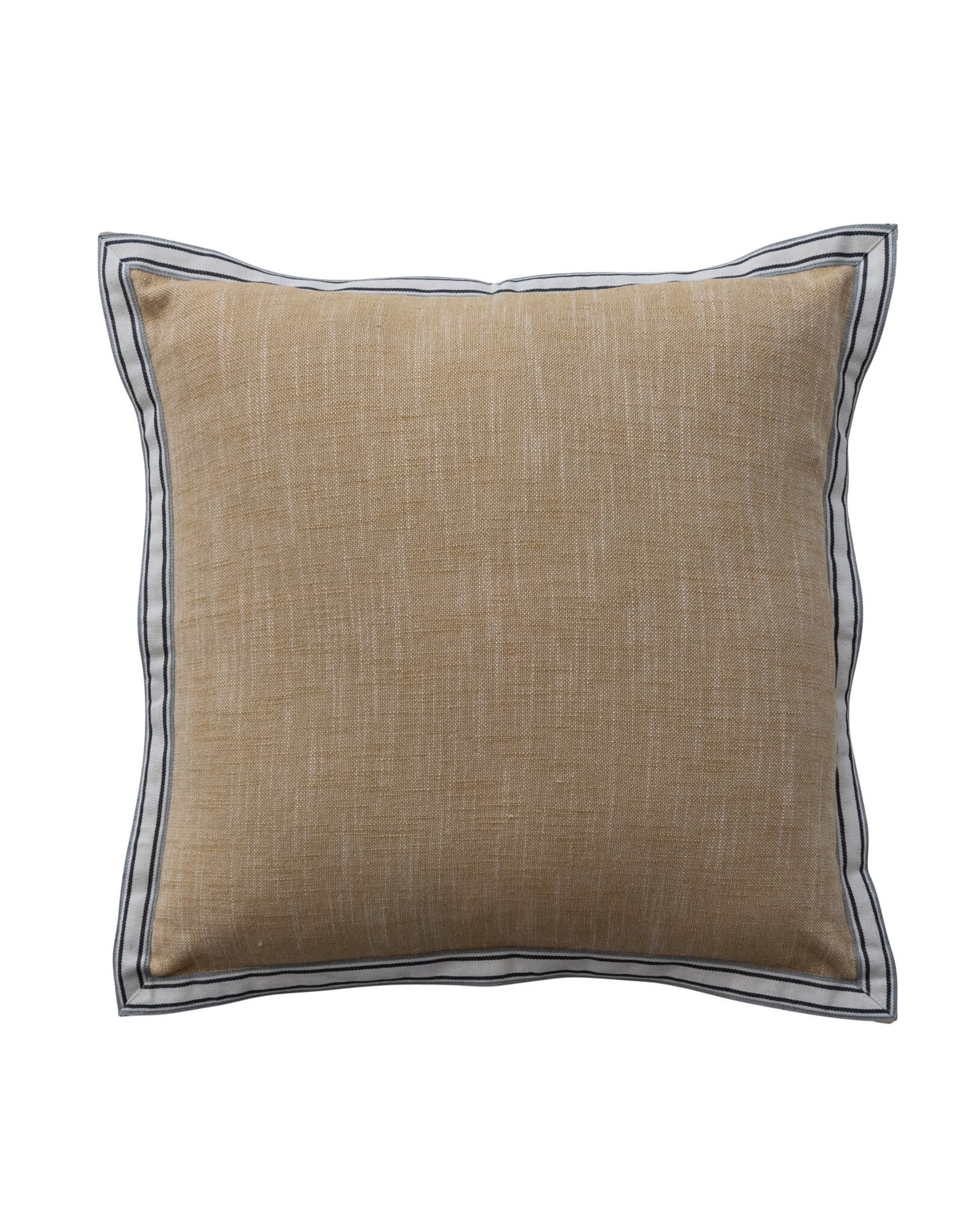 18" Square Woven Cotton Pillow with Striped Flange Edge