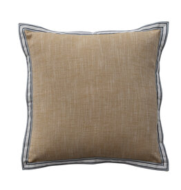 18" Square Woven Cotton Pillow with Striped Flange Edge