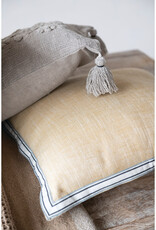 18" Square Woven Cotton Pillow with Striped Flange Edge