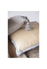 18" Square Woven Cotton Pillow with Striped Flange Edge