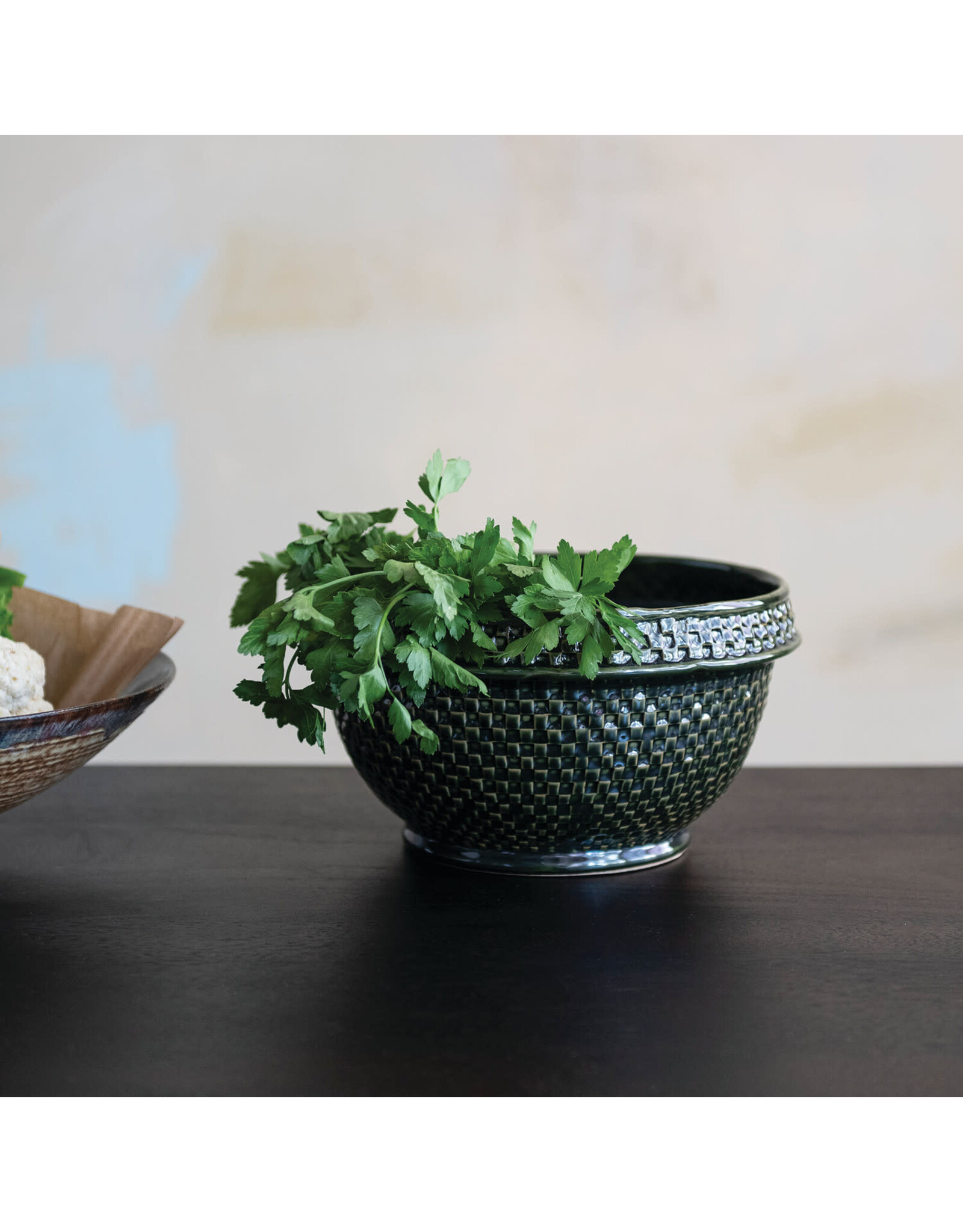 Stoneware Basket Weave Bowl, Green