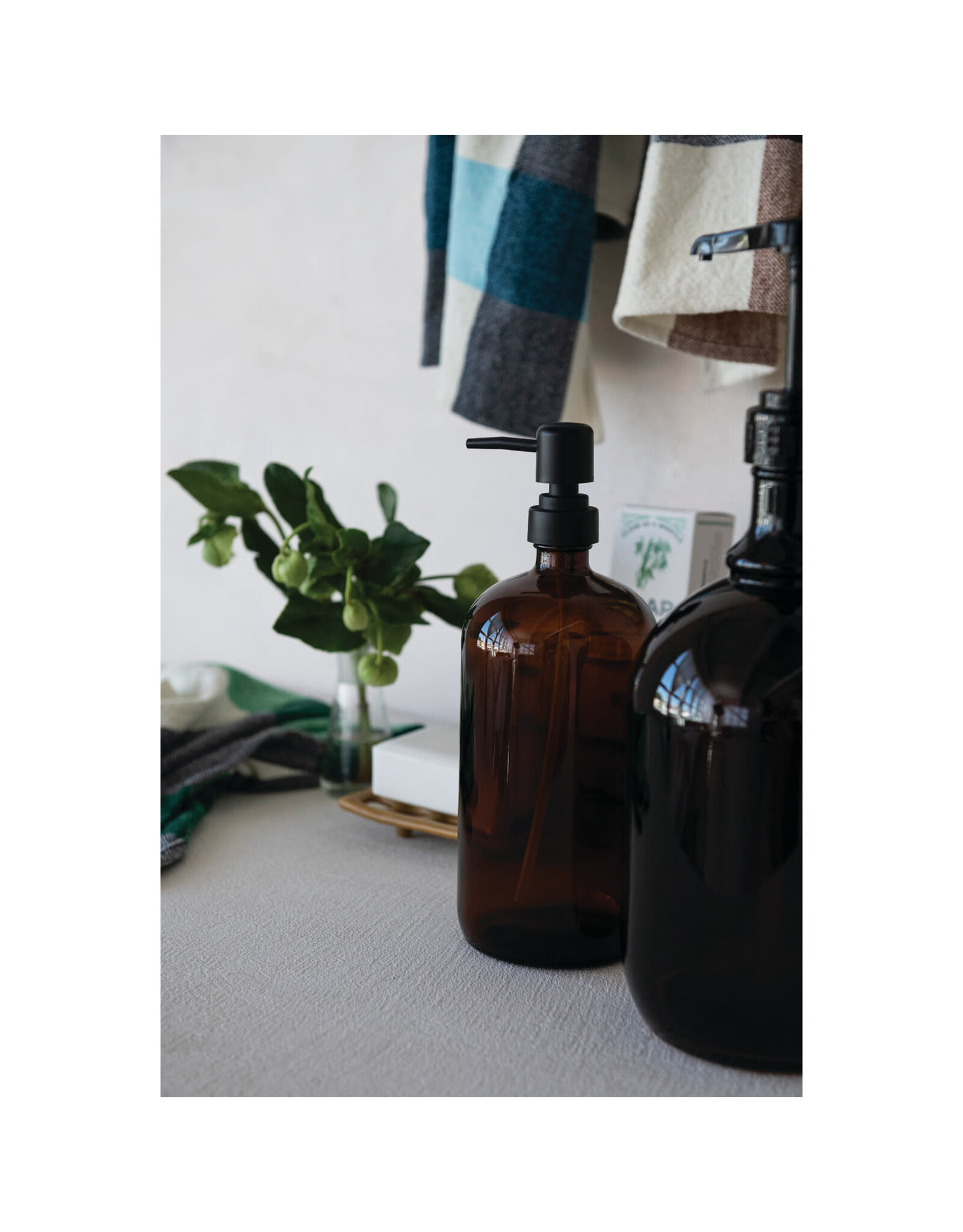Glass Dispenser with Pump, Brown & Black
