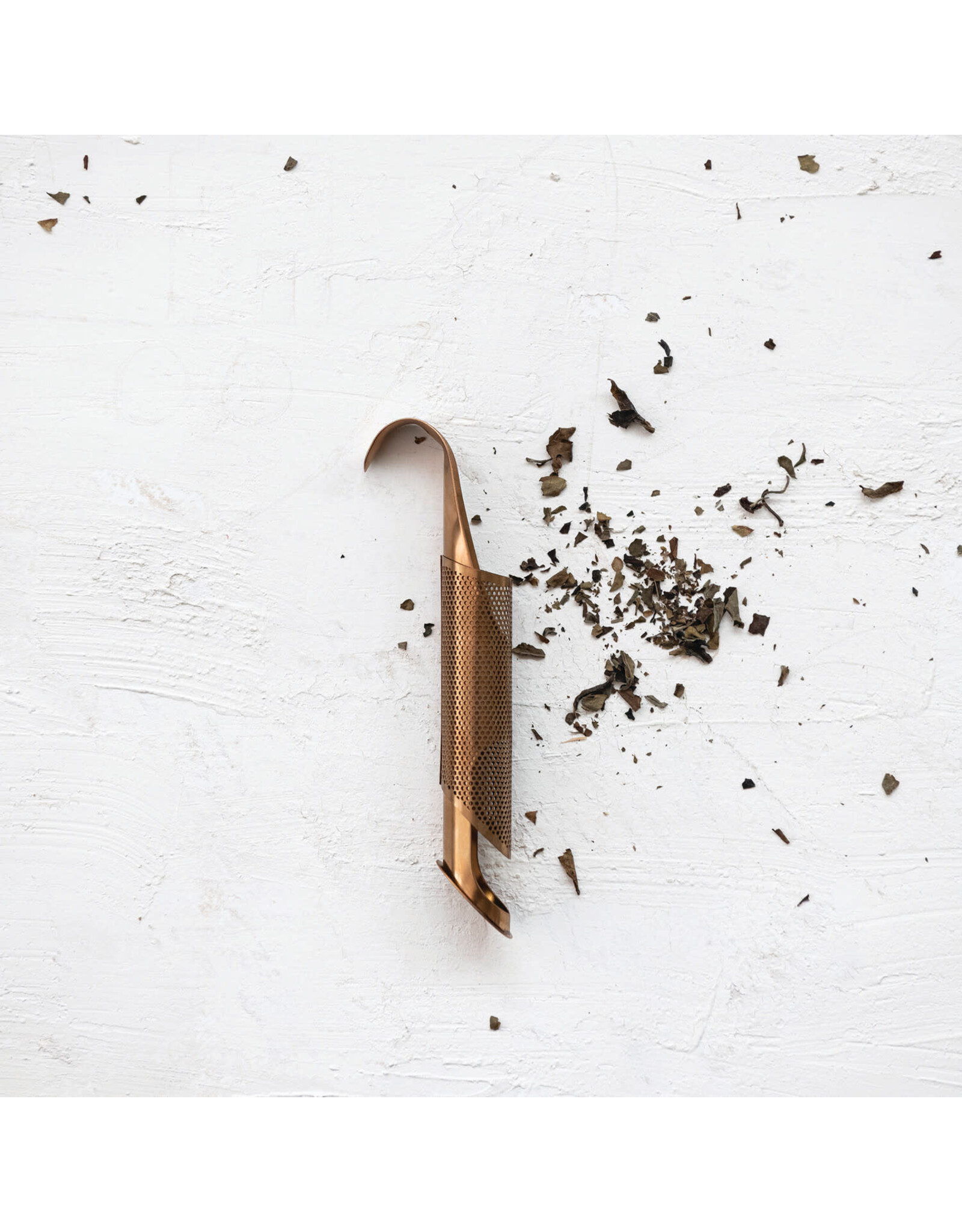 Stainless Steel Loose Tea Infuser with Over Mug Hook, Rose Gold Finish