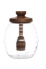 4" Round Glass Honey Jar w/Wood Honey Dipper