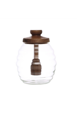 4" Round Glass Honey Jar w/Wood Honey Dipper